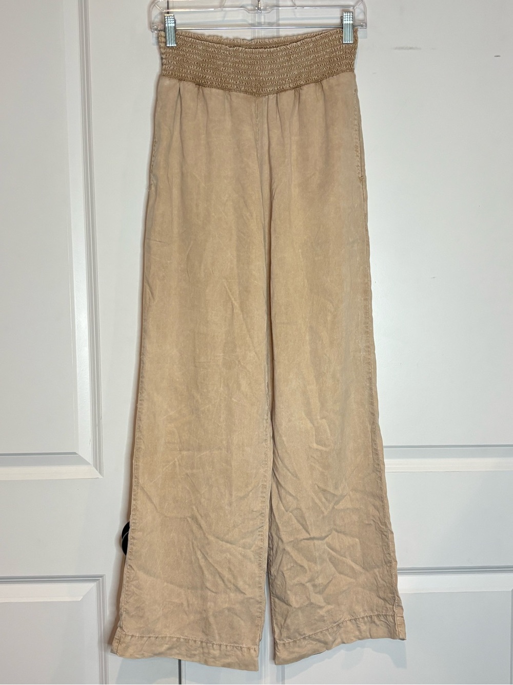 Bella Dahl Tan Smocked Elastic Waist Tencel Wide Leg Pants XS